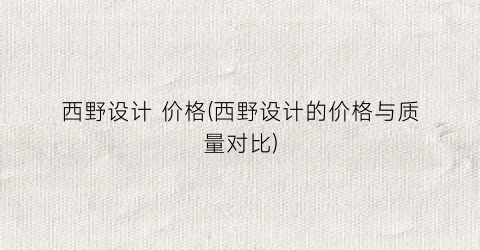 西野设计 价格(西野设计的价格与质量对比)